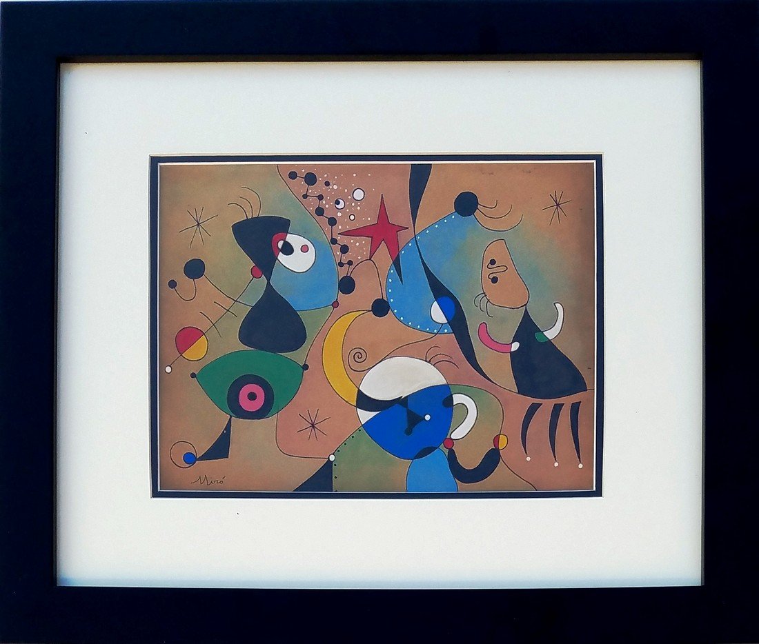 Joan Miro mixed media on paper signed painting (1 of 2)