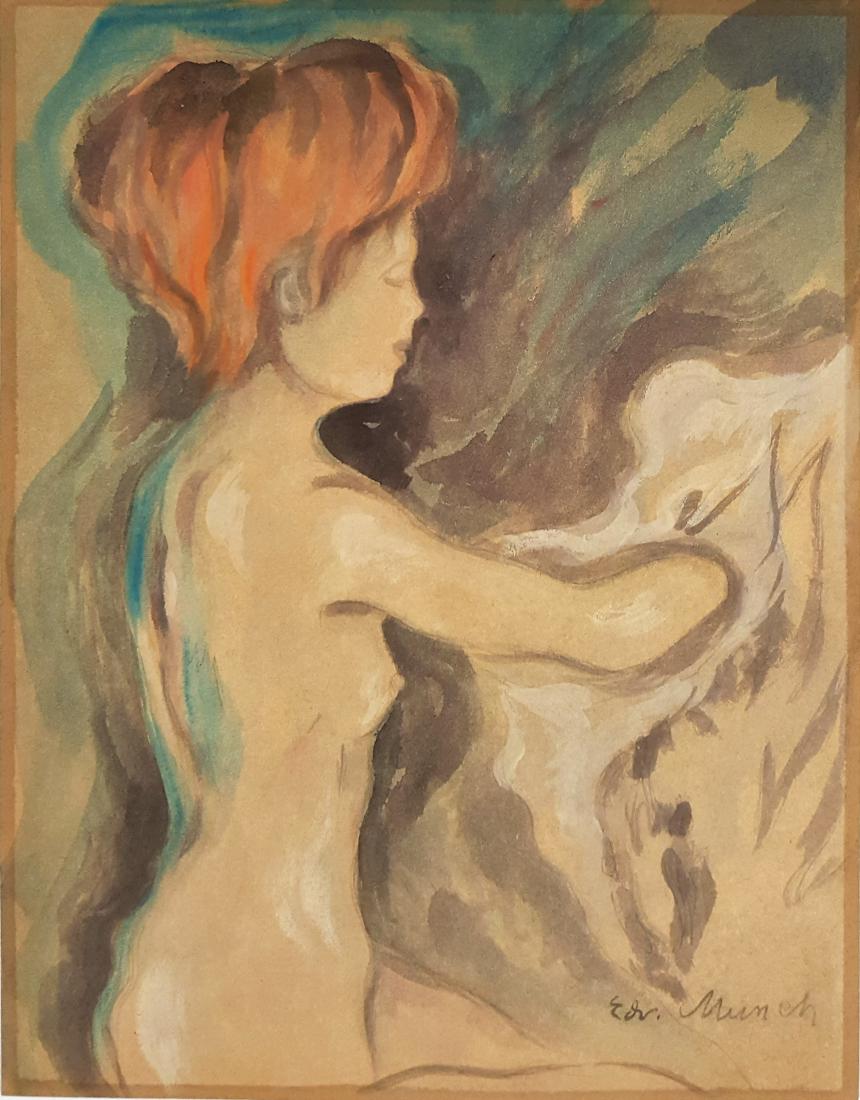 Edvard MUNCH watercolor on paper signed painting: Style of Edvard MUNCH watercolor on paper signed painting, 11 3/4 x 9 1/8 In. Signed on bottom right. Excellent condition. Framed. Private collection.