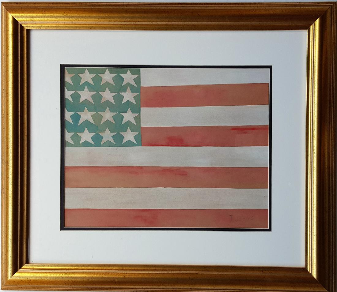 Jasper JOHNS gouache on paper signed painting (1 of 3)