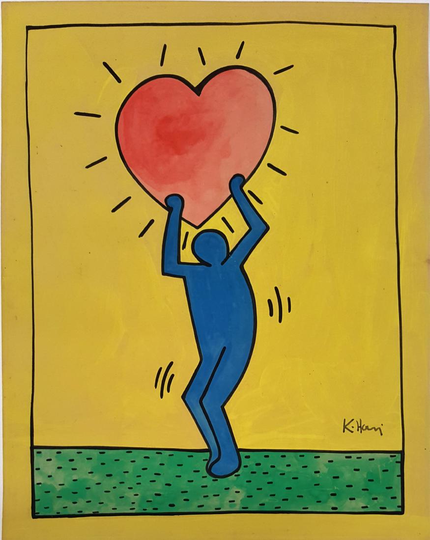 Keith Haring gouache on paper signed painting (1 of 2)