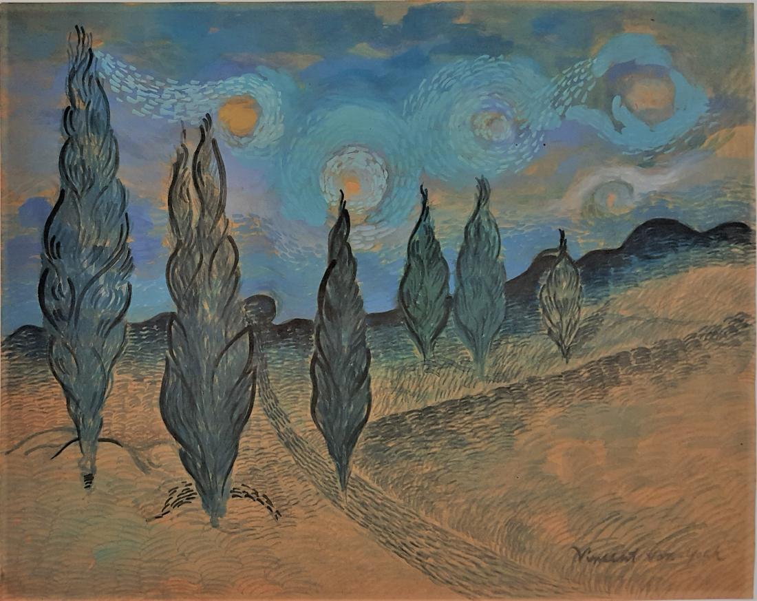 Vincent Van Gogh ink on paper   signed painting (1 of 2)