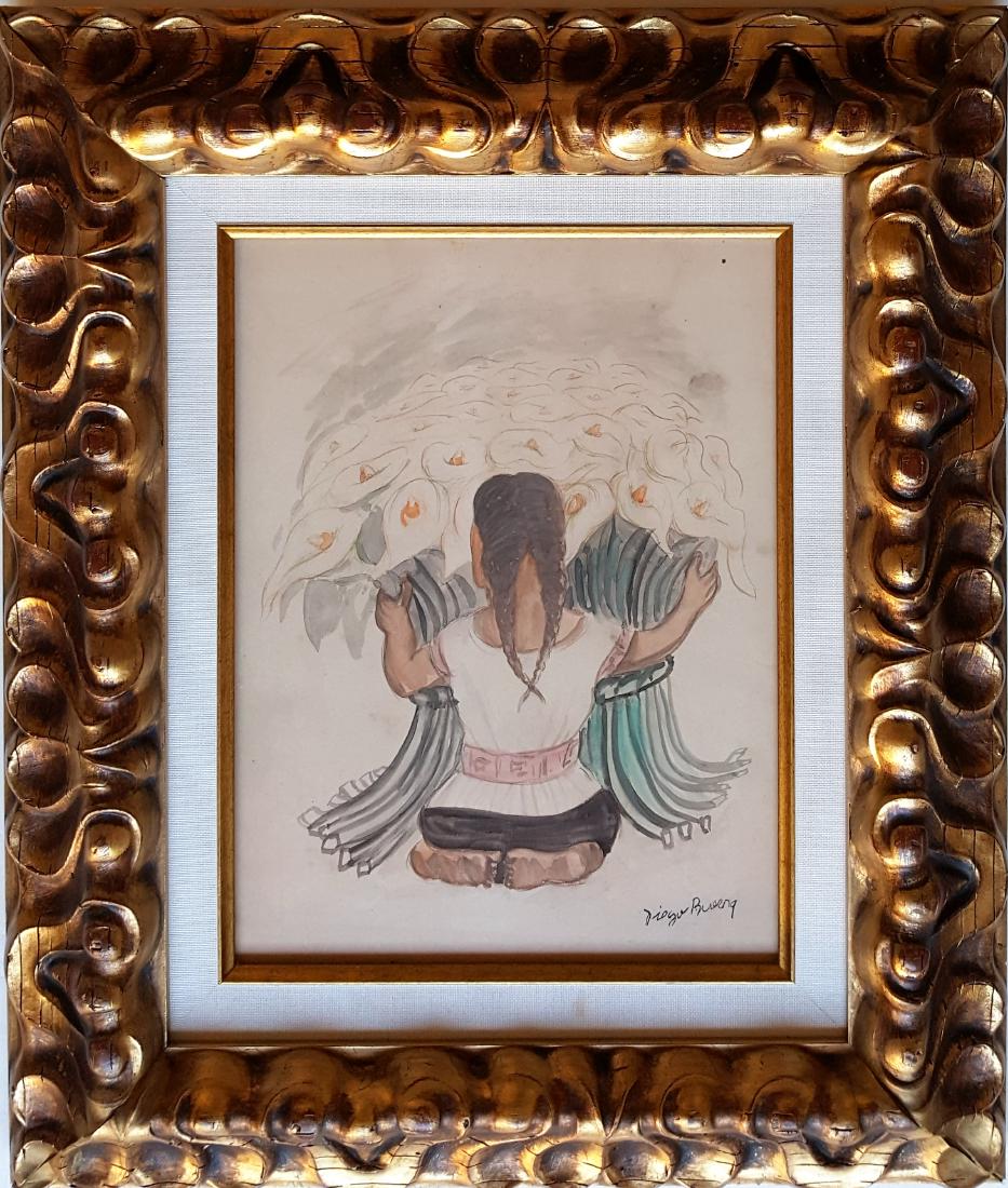 Diego Rivera mixed media on paper signed painting (1 of 3)