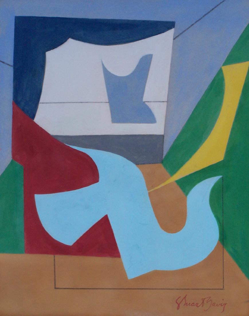 Stuart Davis gouache and creyon on paper signed: Style of Stuart Davis gouache and creyon on paper signed painting, 14 x 14.75 in. Excellent condition. Framed. Private collection.