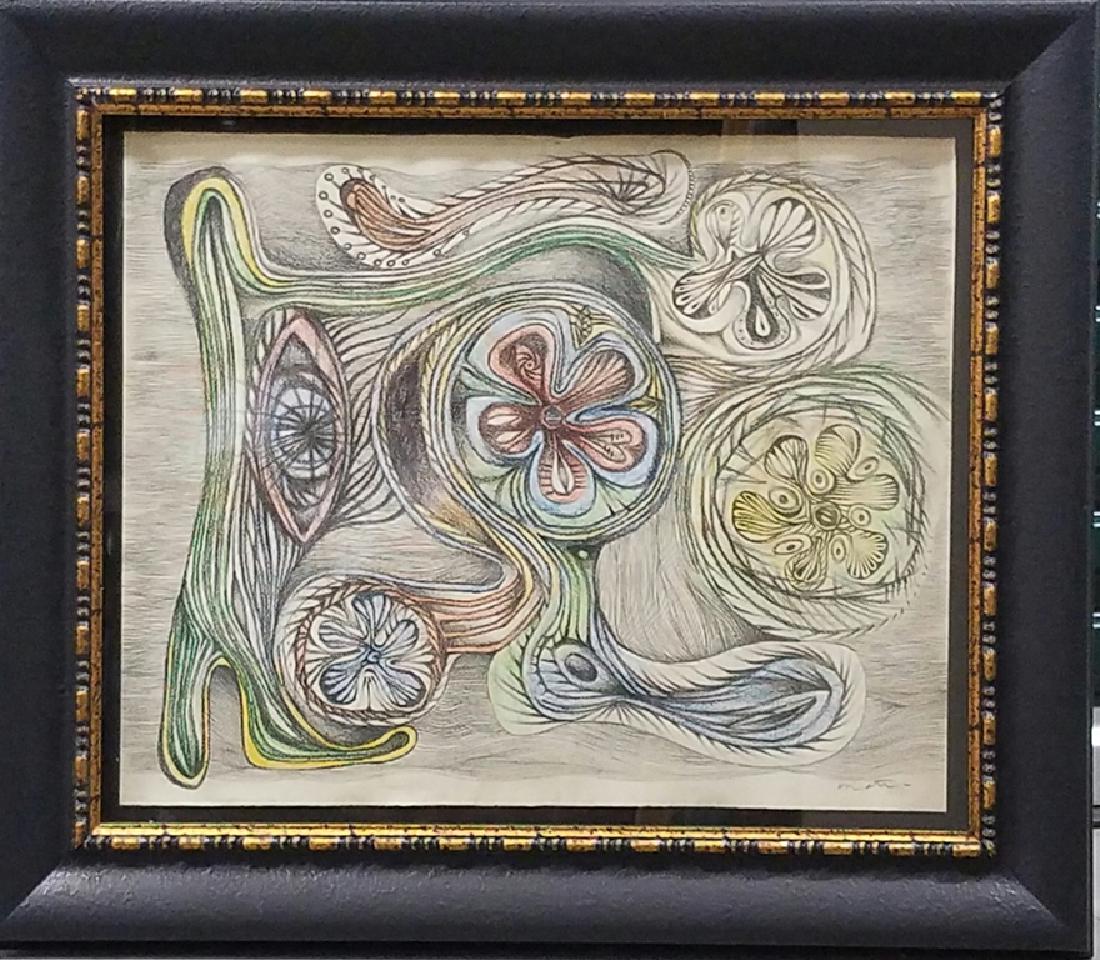 Roberto Matta (Chile) colored pencil and charcoal on: Roberto Matta (Chile) colored pencil and charcoal on paper signed painting, 18 1/2 x 22 3/4 in. Excellent condition. Framed. Private collection.