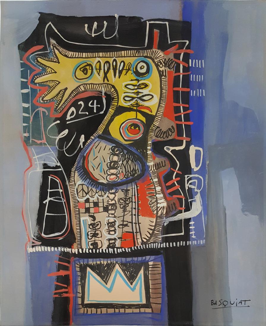 JEAN MICHEL BASQUIATÂ  mixed media on paper signed (1 of 2)