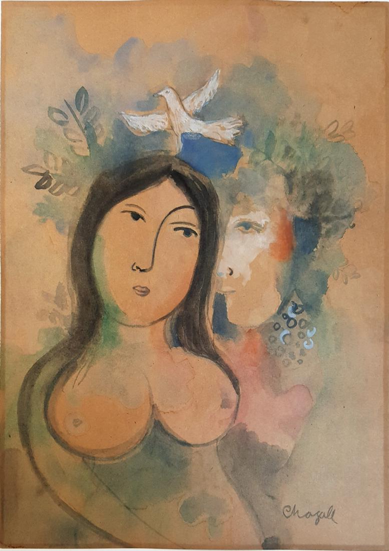 Marc CHAGALL gouache on paper signed painting (1 of 3)