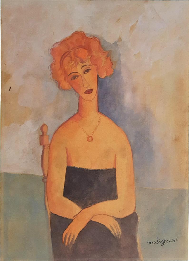 Amedeo Modigliani gouache on paper signed painting (1 of 3)
