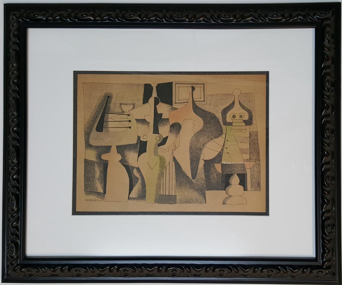 Mario CARREÃ‘O (1913-1999). Cuba: Mixed media on paper, 14 x 11.1/2 in. Signed on bottom left. Dated 1947. Good condition. Framed. Private collection.