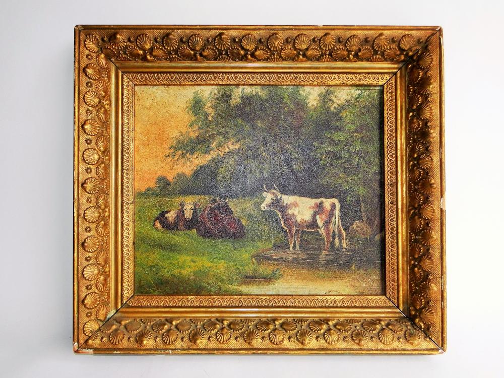 19TH C PRIMITIVE PAINTING OF COWS (1 of 3)