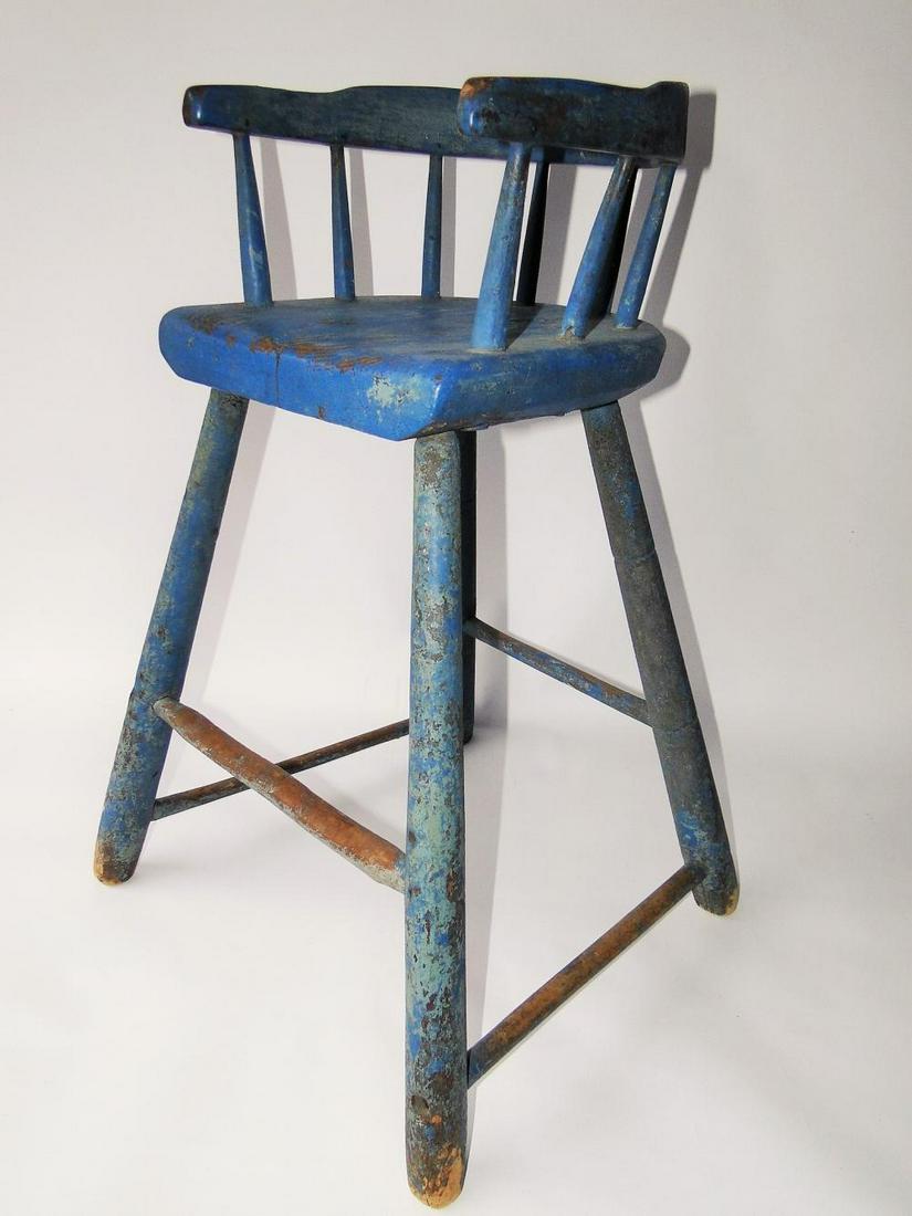 EARLY 19TH C BLUE PAINTED HIGH CHAIR (1 of 4)