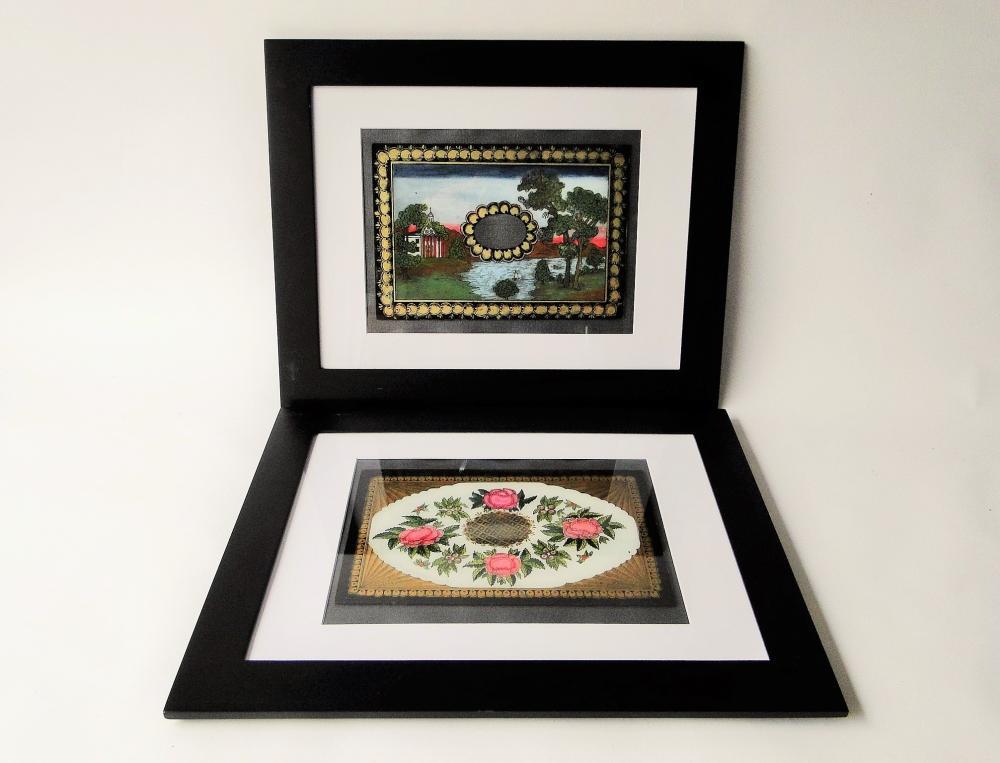 PAIR 19TH C REVERSE PAINTED CLOCK PANELS (1 of 4)