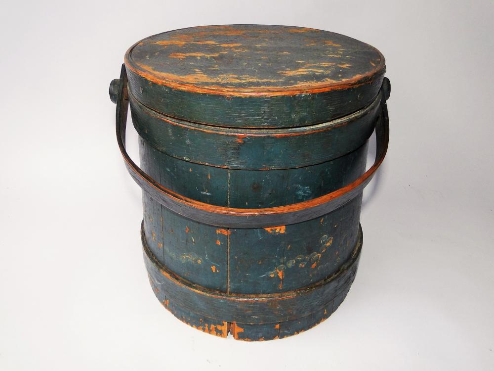 19TH C GREEN PAINTED FIRKIN (1 of 5)