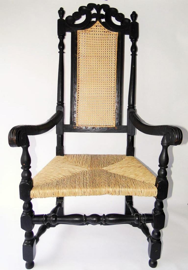 VERY RARE 18TH C BOSTON, MA. CANE BACK ARMCHAIR (1 of 6)