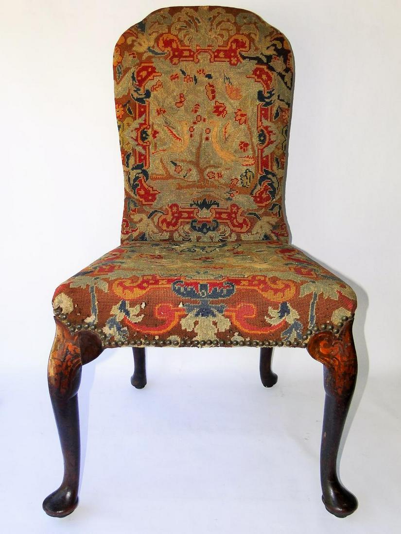 EARLY QUEEN ANNE UPHOLSTERED BACK STOOL (1 of 2)