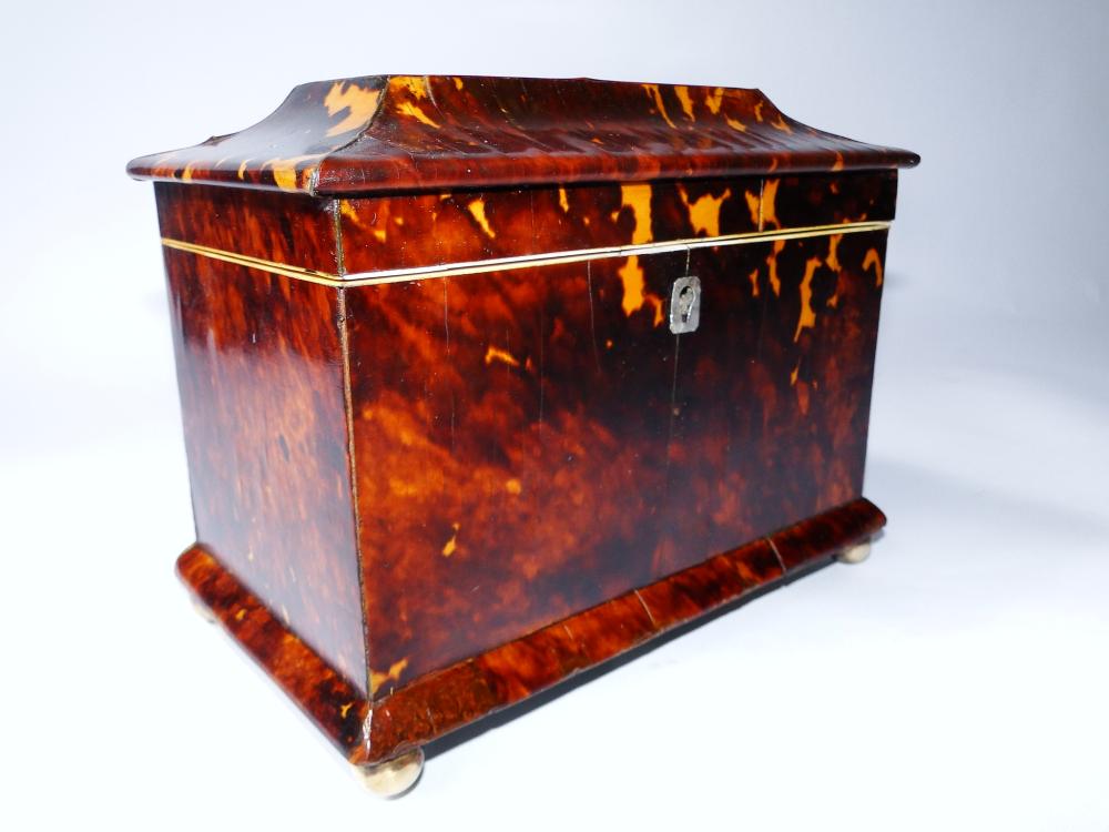 19TH C TORTOISE SHELL TEA CADDY (1 of 4)