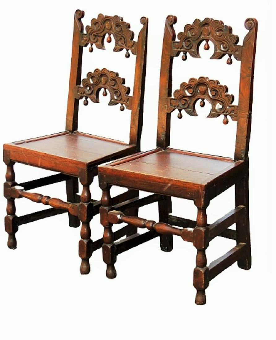 CIRCA 1670 PAIR PILGRIM CENTURY BACK STOOLS (1 of 6)