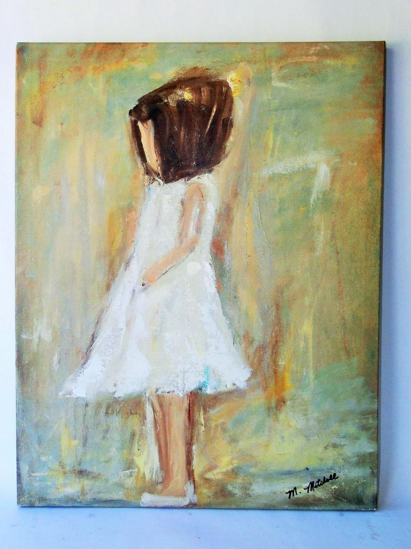 O/C PAINTING OF GIRL SIGNED M. MITCHELL (1 of 4)