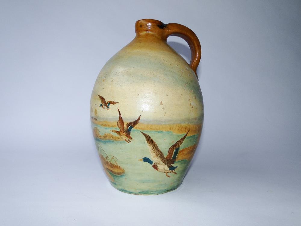 19TH C OVOID STONEWARE JUG PAINTED (1 of 6)
