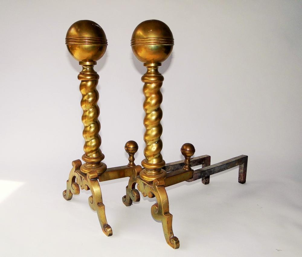 PAIR 19TH C BRASS ANDIRONS (1 of 1)