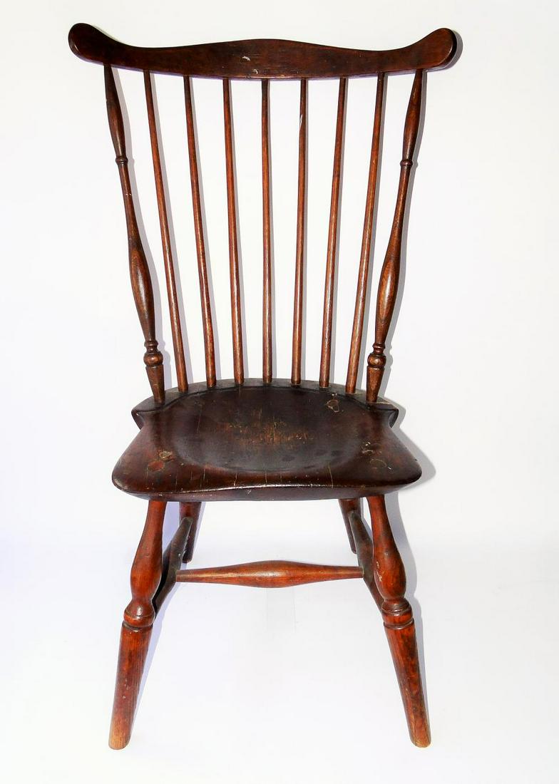 18TH C FANBACK WINDSOR CHAIR: 18TH C FANBACK WINDSOR CHAIR, CLASSIC TRACY SCHOOL, OLD COLOR, FULL HEIGHT TO FEET, 36.5 X 16.5