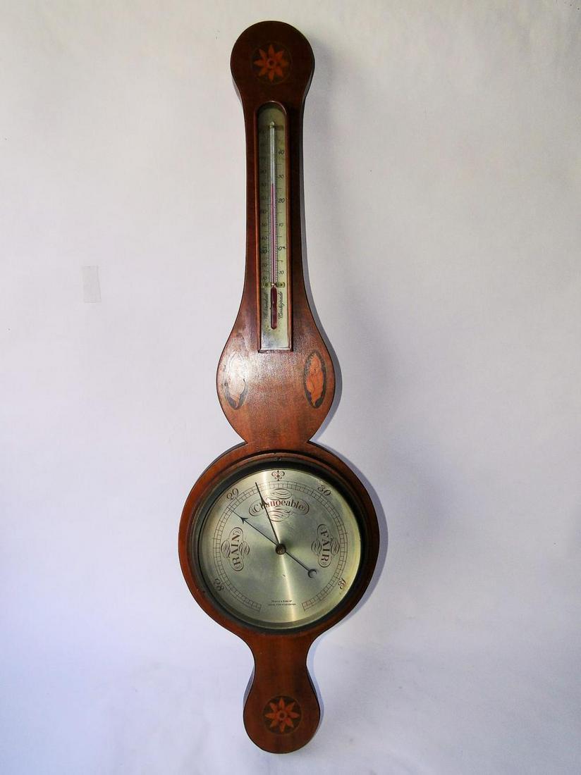 ANTIQUE BAROMETER: ANTIQUE BAROMETER WITH INLAY, ORIGINAL FINISH, WORKING, 10 X 36