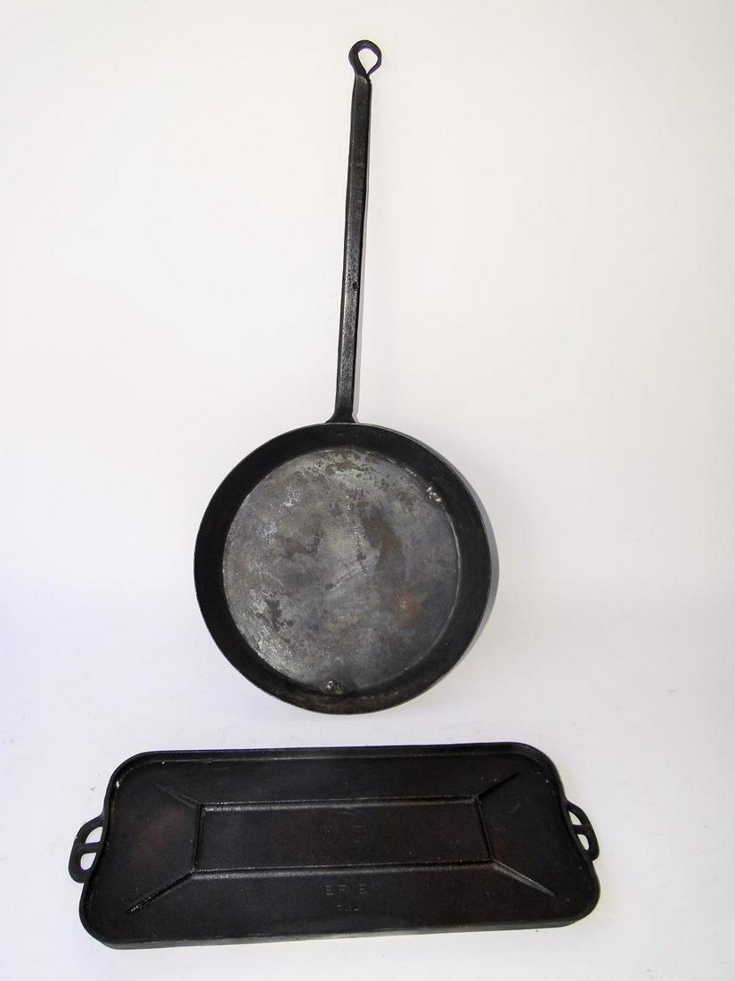 TWO IRON PANS: TWO IRON PANS, EARLY 18TH FRYING PAN/SKILLET, GRISWOLD ERIE #744, 8 X 19