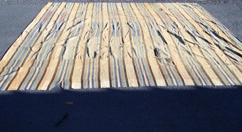 19TH C LARGE LOOM WOVEN RAG RUG (1 of 4)
