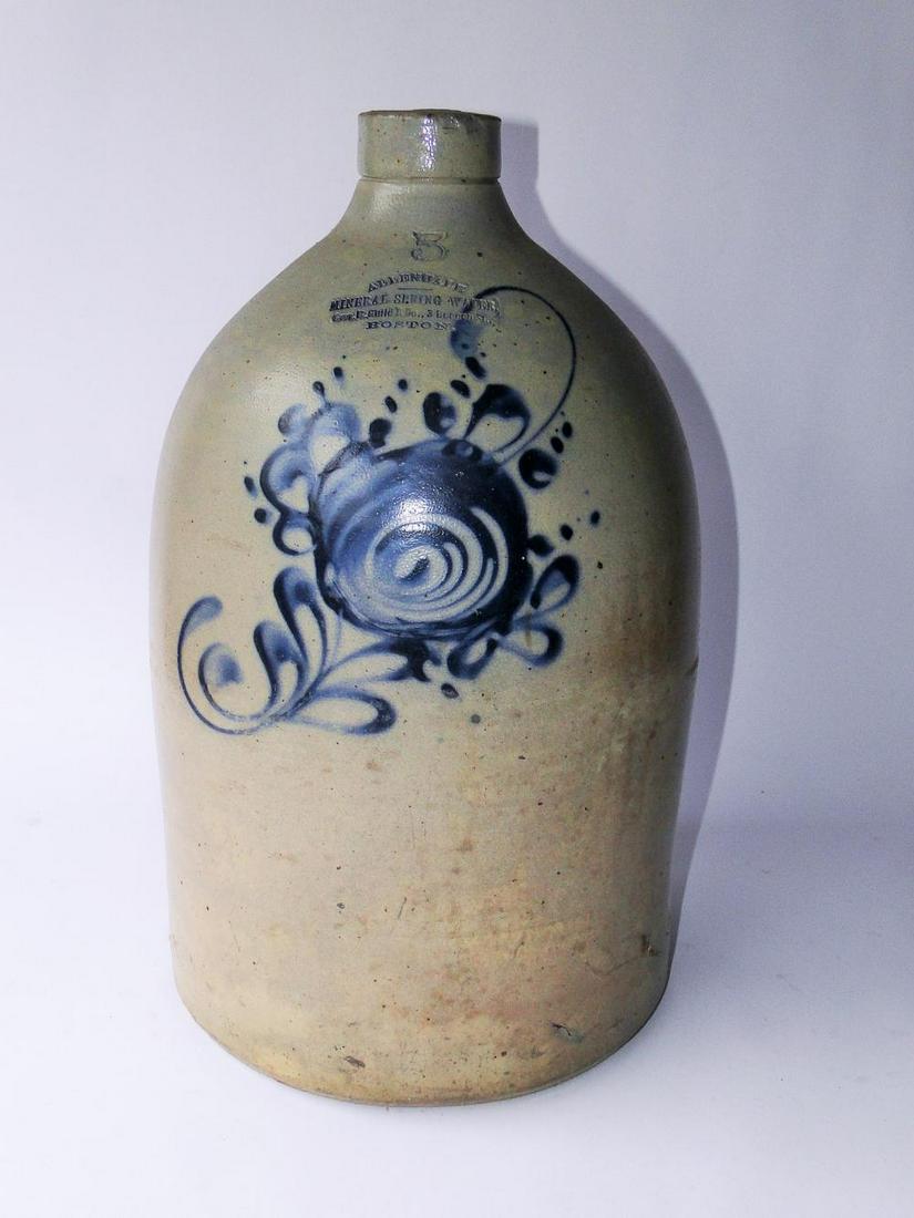 LARGE 19TH C STONEWARE JUG BLUE DECORATION (1 of 7)