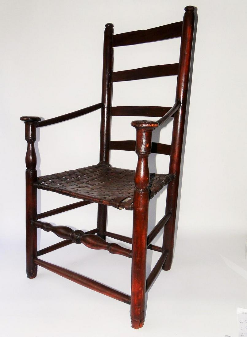 EARLY 18TH C MUSHROOM ARM LADDERBACK CHAIR (1 of 4)