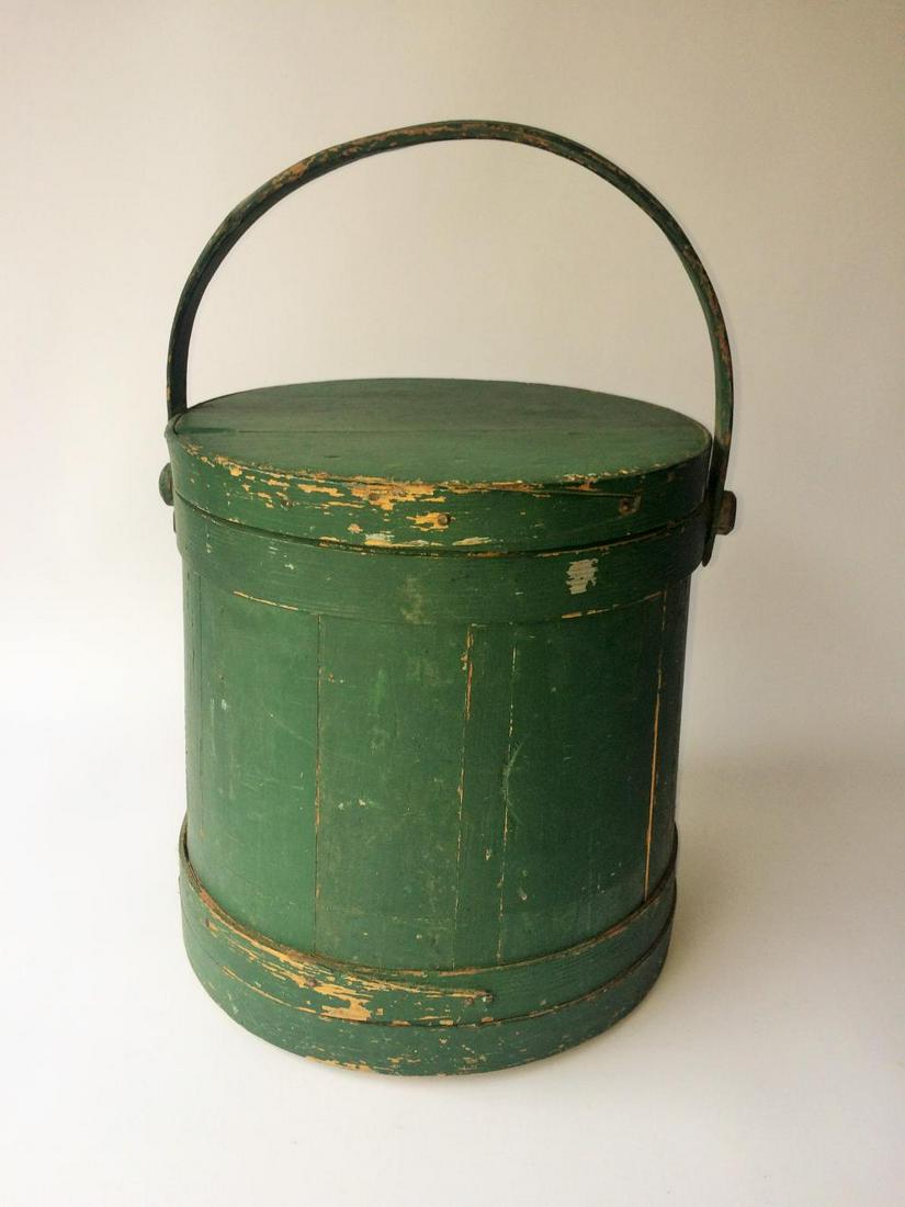 19TH C APPLE GREEN PAINTED FIRKIN (1 of 3)