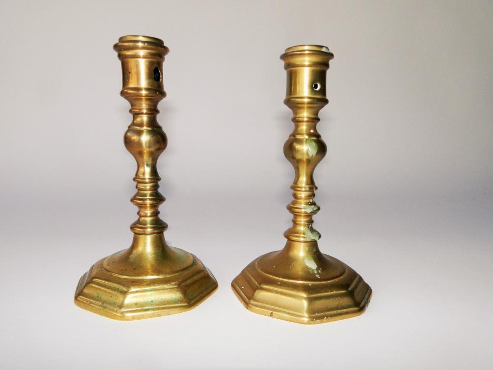 PAIR OF EARLY ENGLISH CANDLESTICKS (1 of 2)