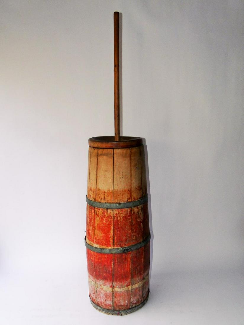 EARLY 19TH C RED PAINTED BUTTERCHURN (1 of 3)