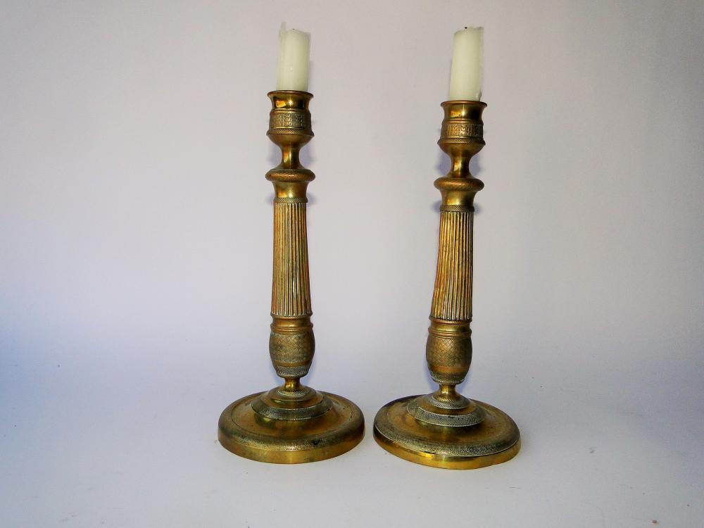 PAIR 18TH C FRENCH BRASS CANDLESTICKS (1 of 2)