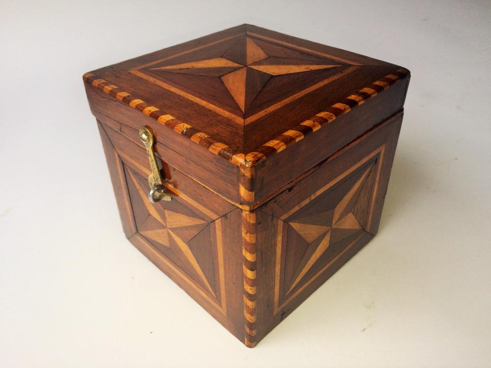19TH C SQUARE INLAID TEA CADDY (1 of 6)