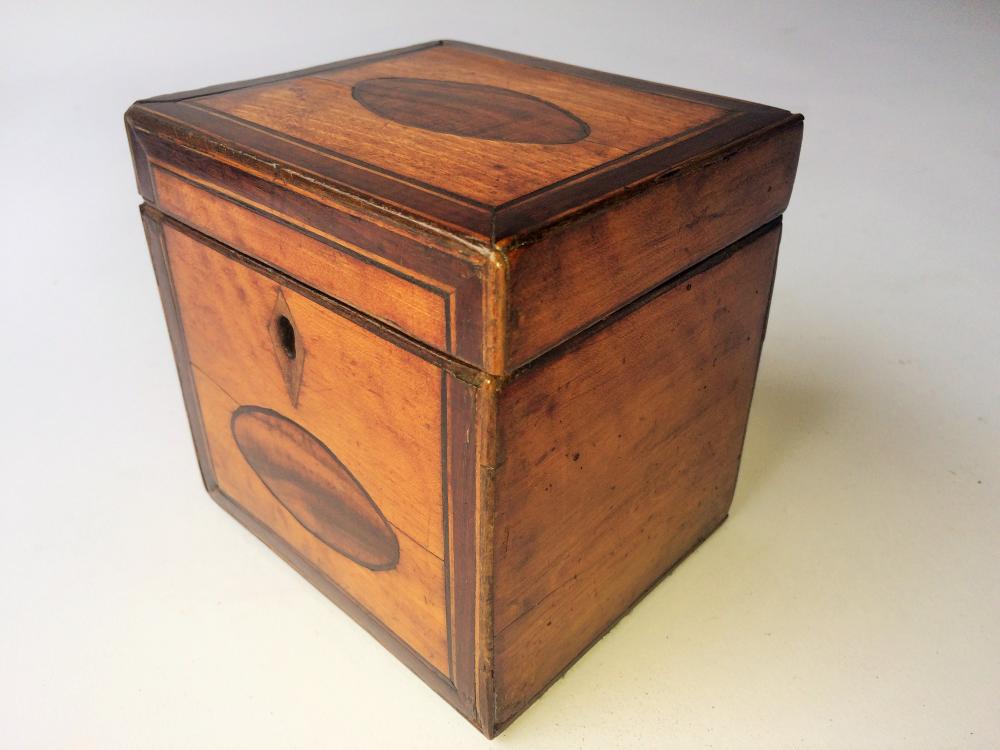 19TH C SQUARE INLAID TEA CADDY (1 of 4)