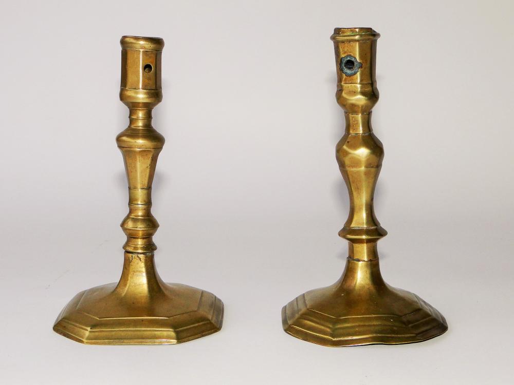 PAIR 18TH C ENGLISH CANDLESTICKS (1 of 2)
