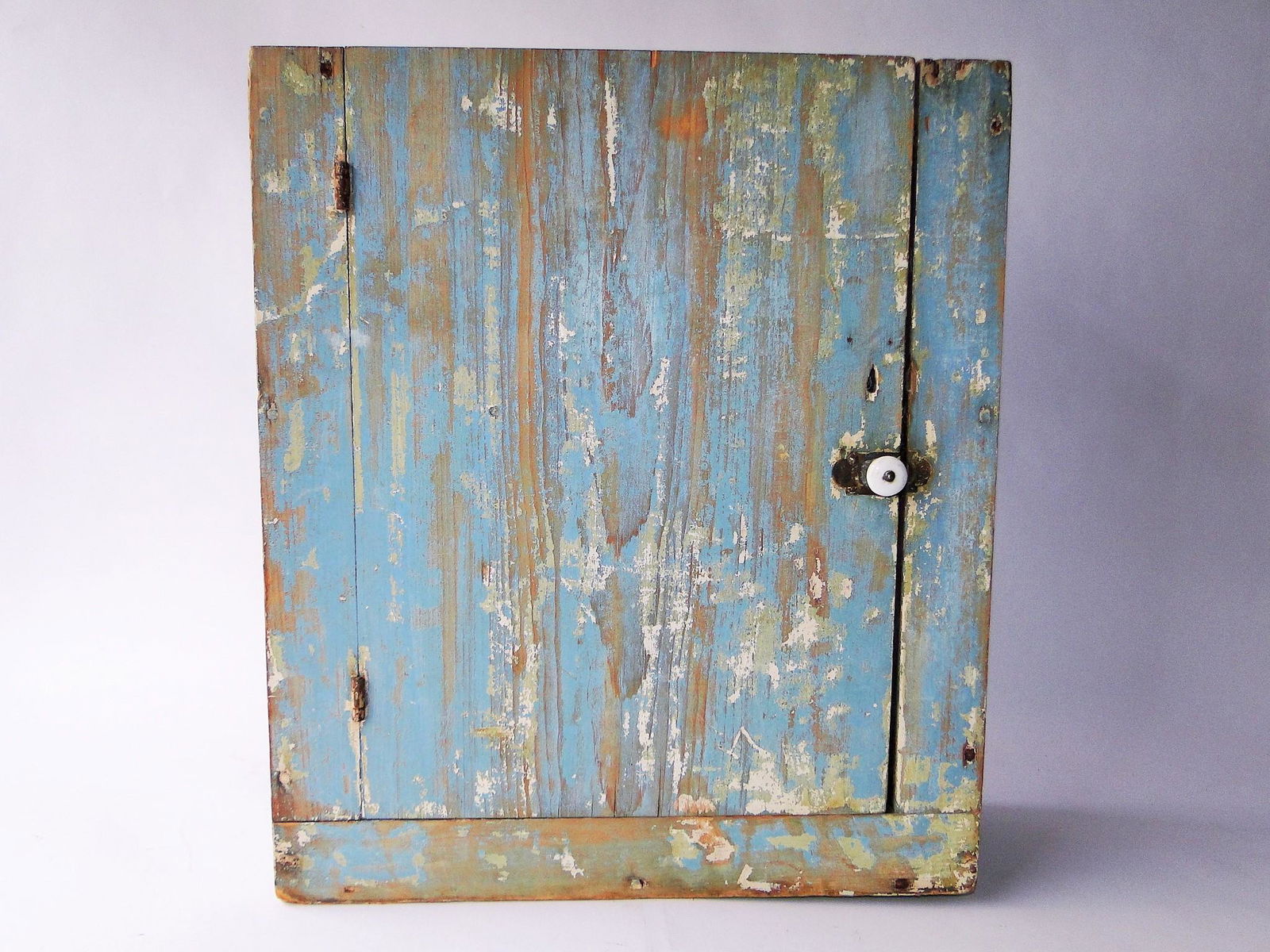 19TH C BLUE PAINTED HANGING WALL CUPBOARD, INTERIOR (1 of 6)