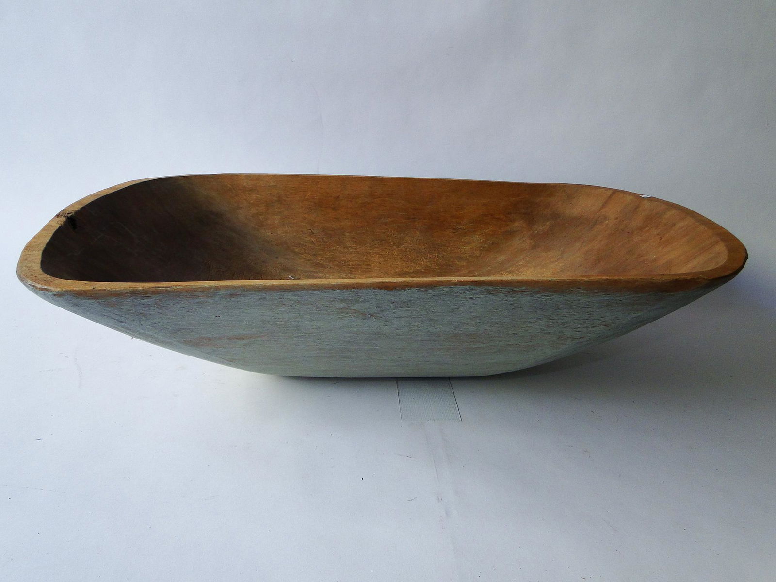 LARGE 19TH C PAINTED TRENCHER, HAND HEWN, ORIGINAL BLUE (1 of 4)