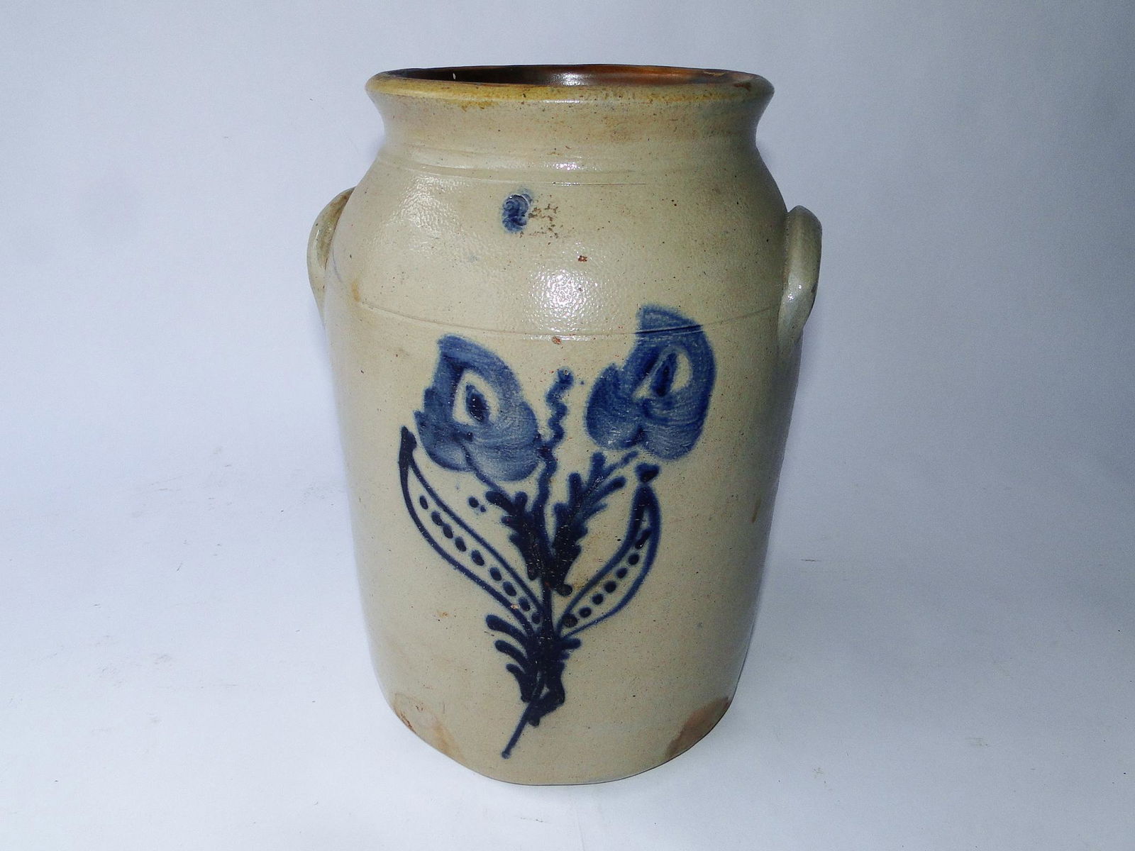 19TH C TWO GALLON FLORAL DECORATED CROCK, 12" (1 of 5)