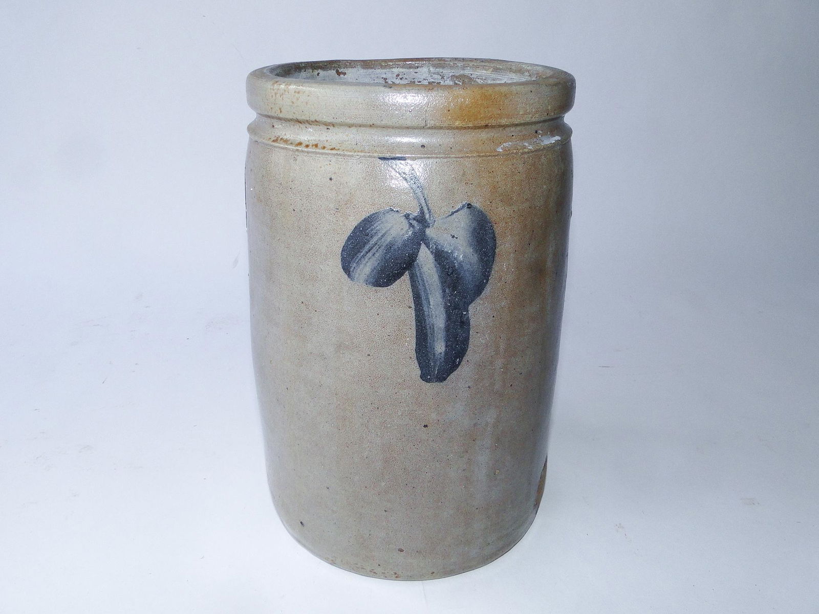 LARGE 19TH C STONEWARE CANNING JAR, COBALT BLUE DESIGN, (1 of 4)