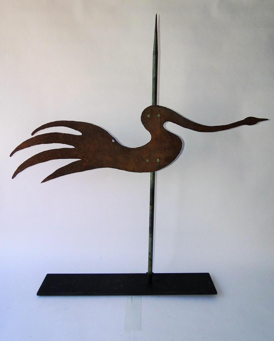 FOLK ART IRON SWAN WEATHERVANE ON STAND, 34 X 36 (1 of 3)