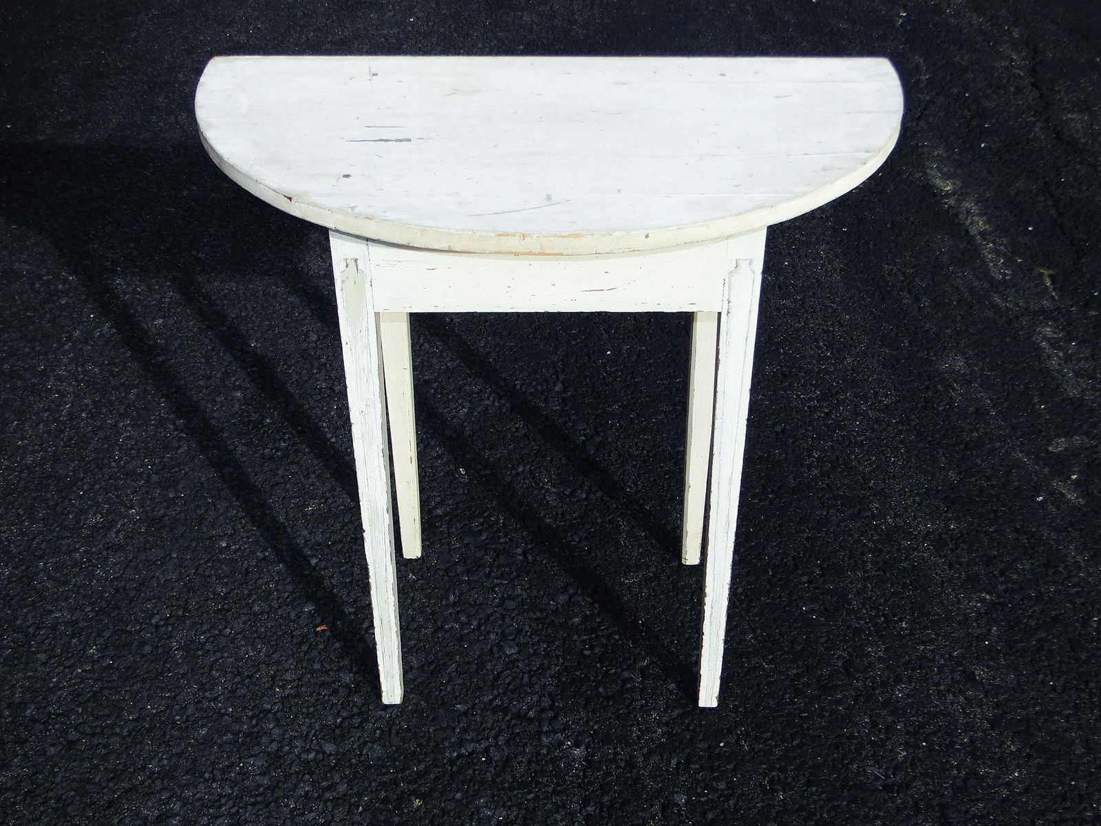 LATE 18TH C DEMILUNE TABLE, PINE AND MAPLE, EARLY WHITE (1 of 4)