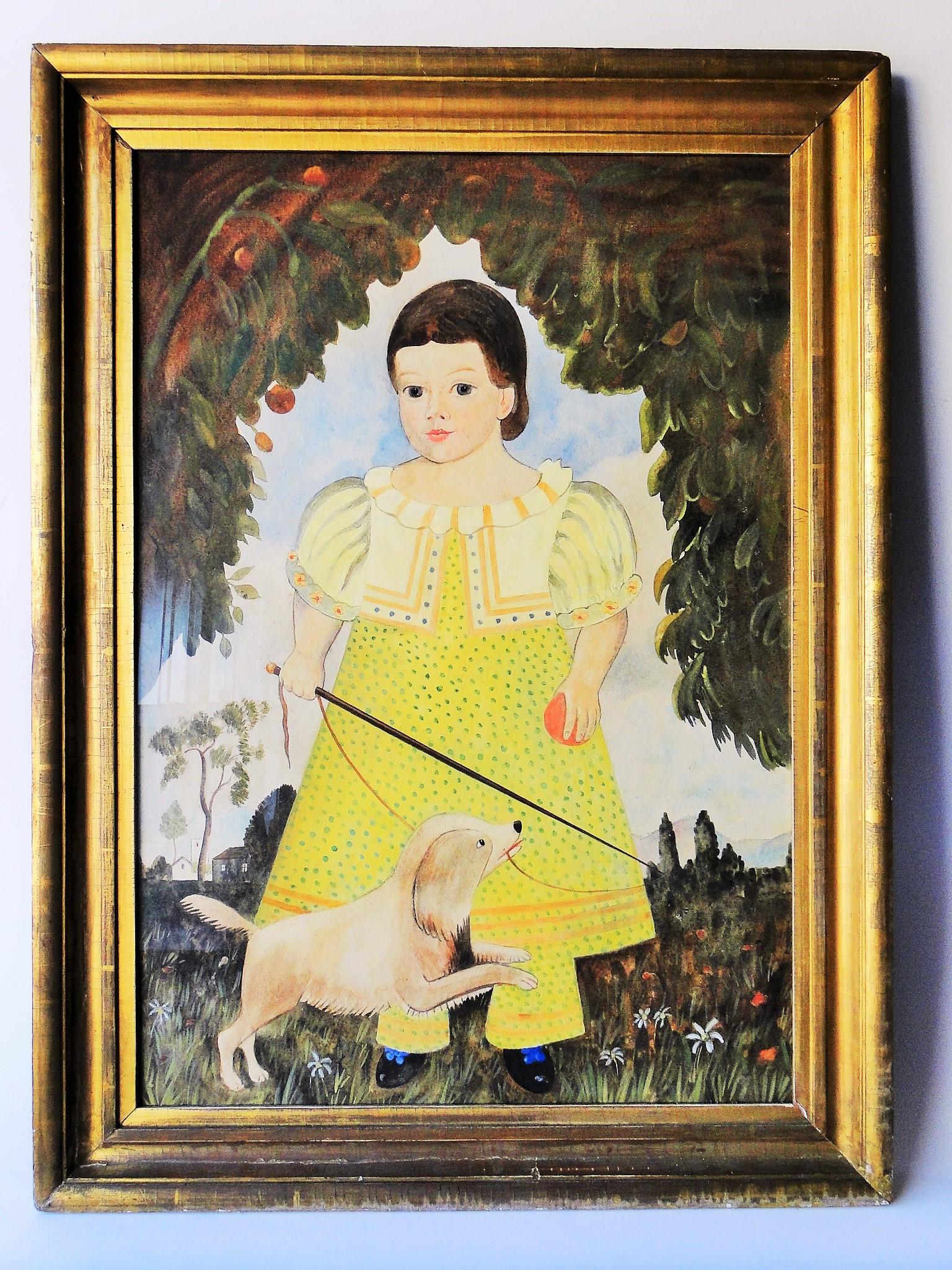 PORTRAIT PAINTING OF GIRL WITH DOG, CIRCA 1830-1850, (1 of 13)