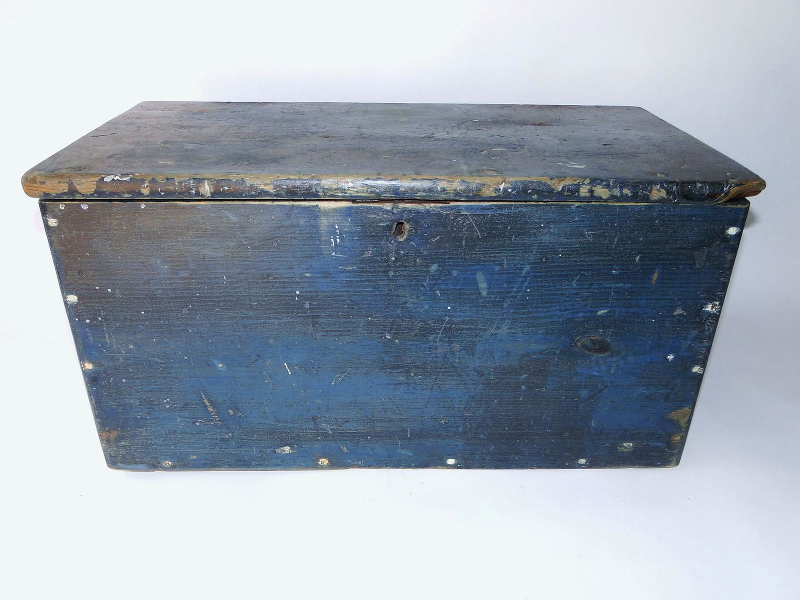 19TH C BLUE PAINTED CHEST, ORIGINAL BLUE PAINT, 23 X 12 (1 of 4)