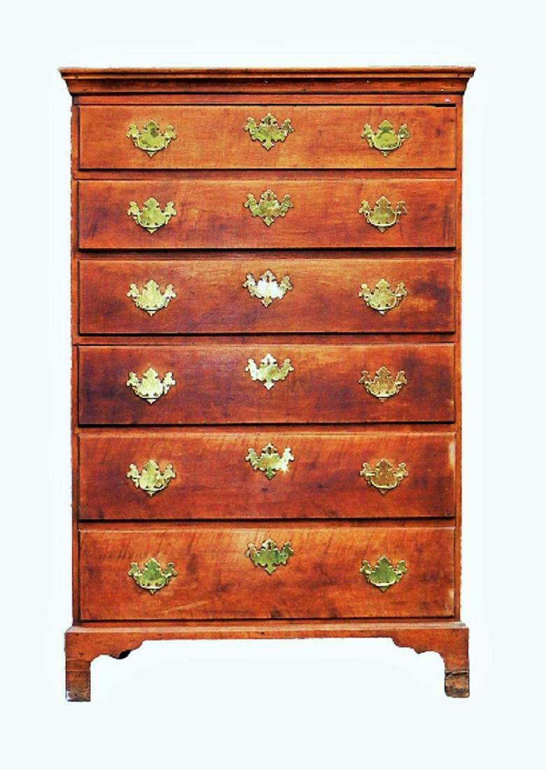 TIGER MAPLE CHIPPENDALE TALL CHEST, RHODE ISLAND, (1 of 8)
