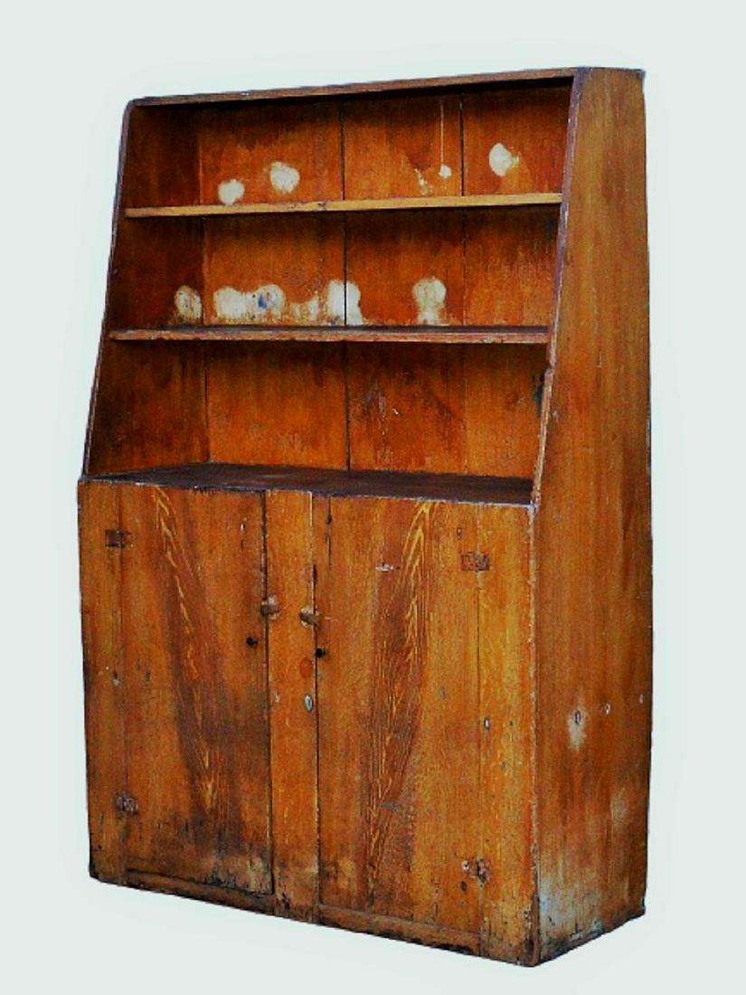 C. 1740-60 PAINTED CANTBACK STEPBACK PEWTER CUPBOARD, (1 of 5)