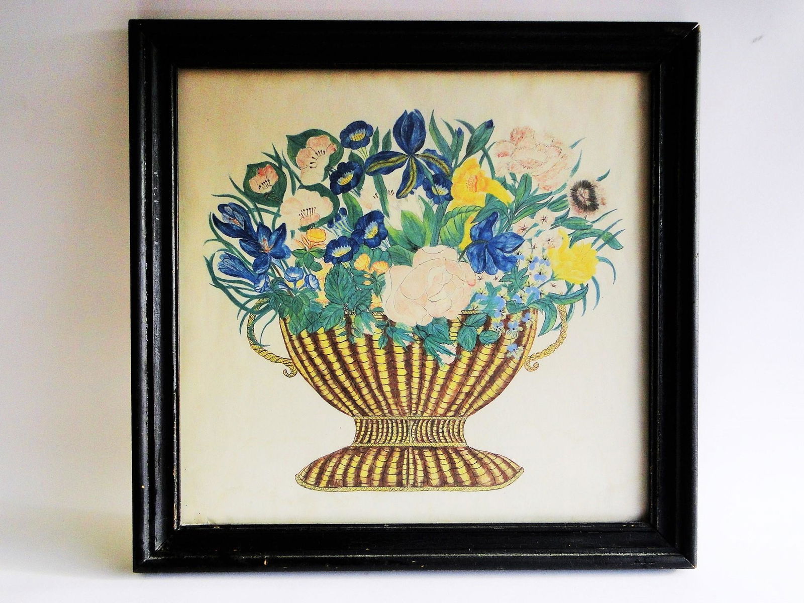 C. 1820-50 THEOREM PAINTING, BASKET OF FLOWERS, (1 of 2)