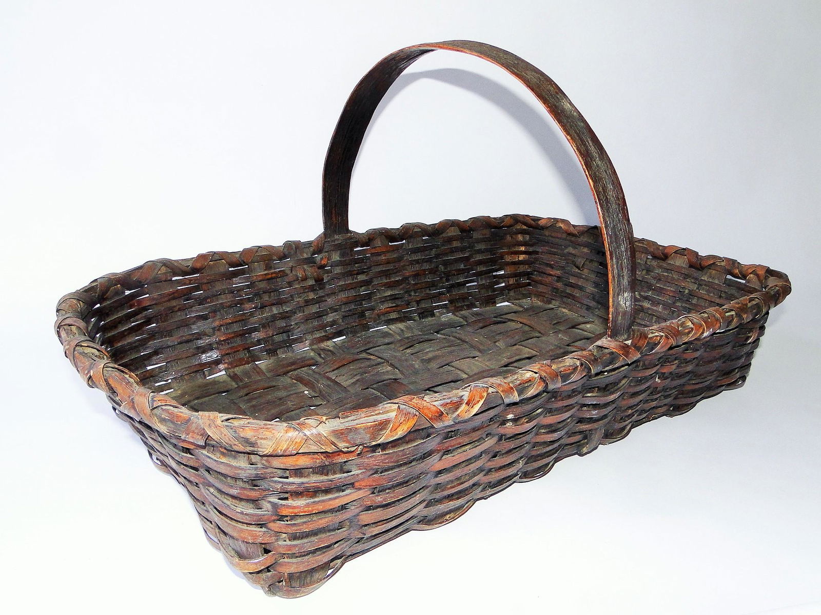 19TH C LARGE GATHERING BASKET, GREAT PATINA, FIXED (1 of 3)