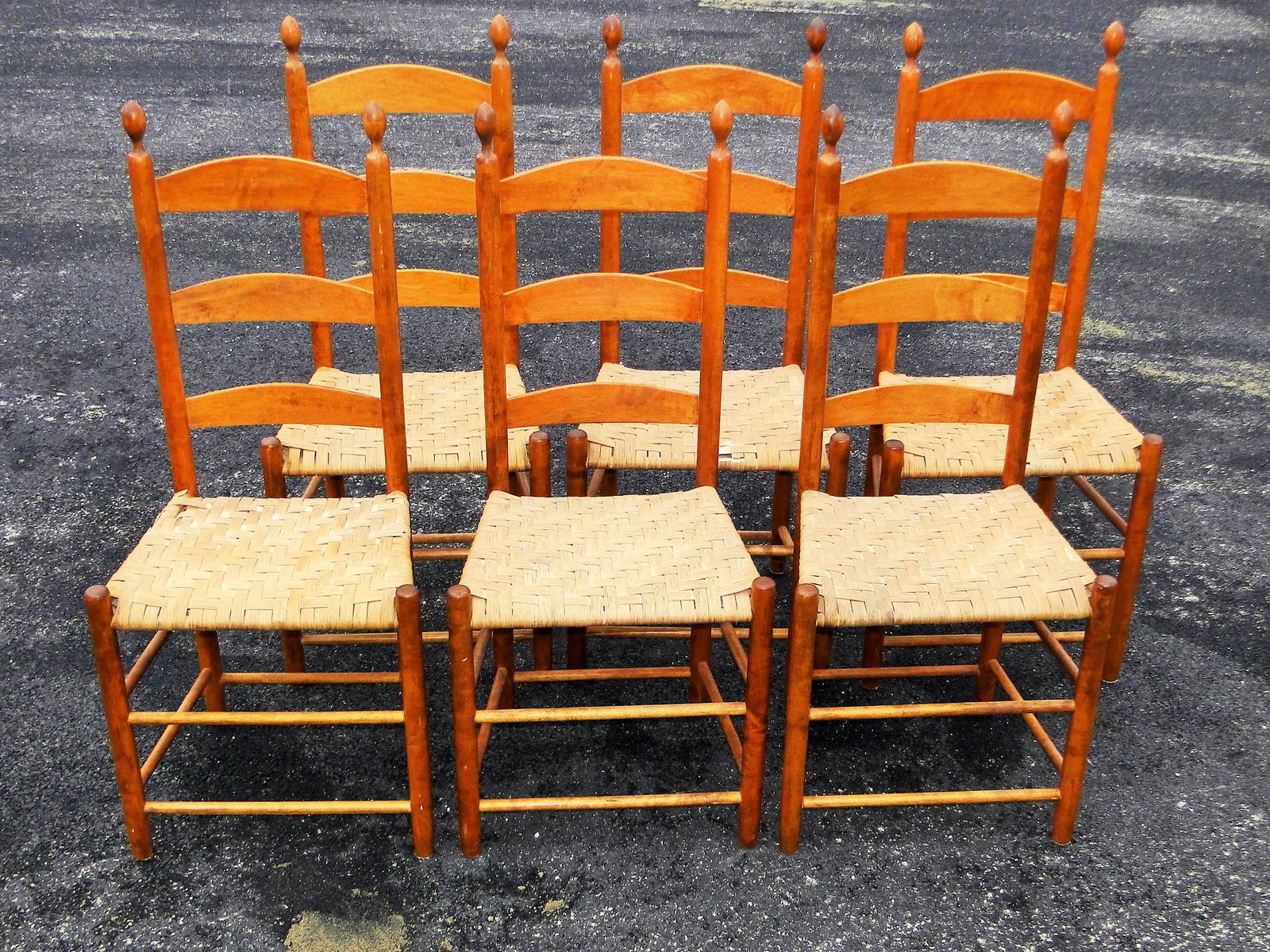 SET SIX SHAKER STYLE SIDE CHAIRS, LADDERBACK FORM WITH (1 of 3)