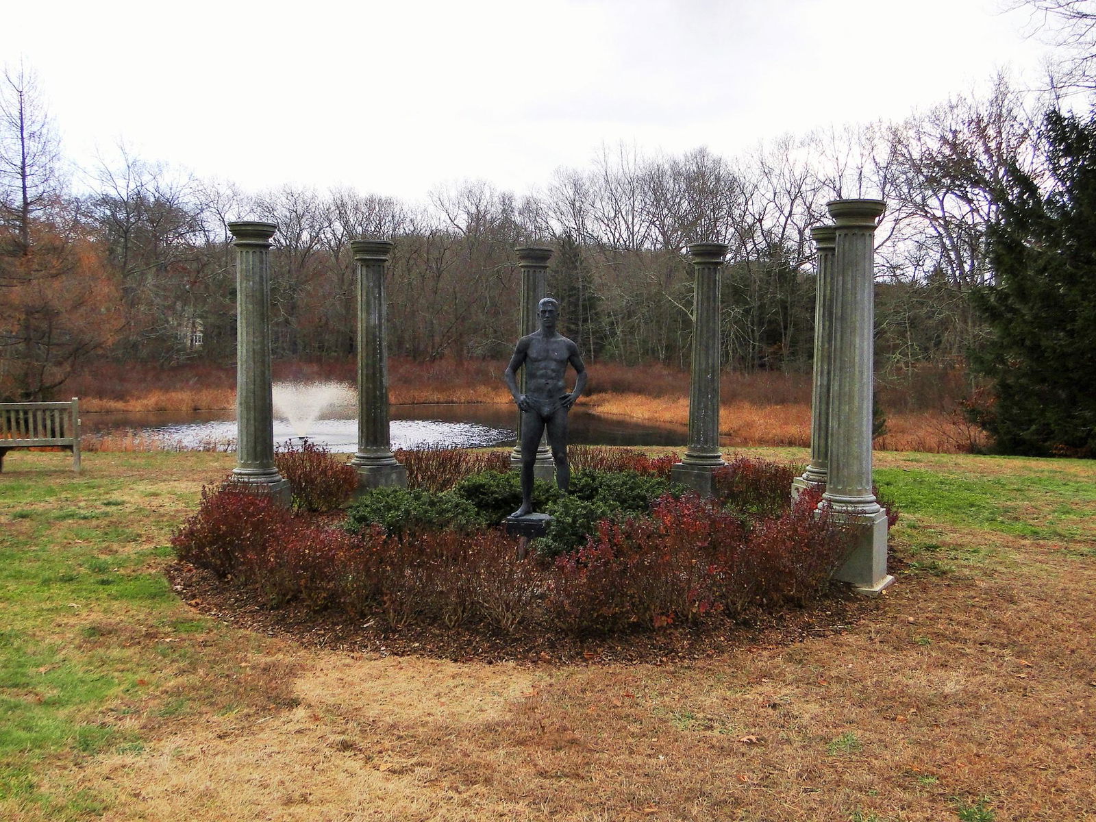 SIX TALL CONCRETE REEDED GARDEN COLUMNS, BASE 17 X 17, (1 of 5)